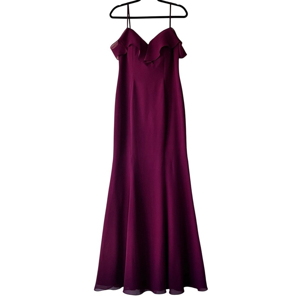 Madison James Gown Womens Burgundy Ruffle Cold Shoulder Mermaid Dress Size 10
